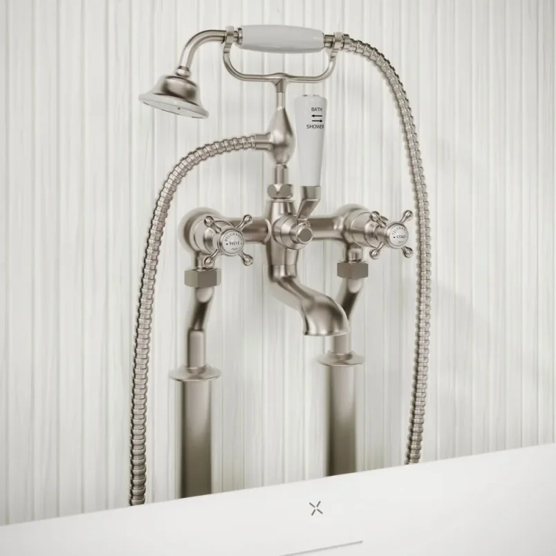Crosswater Belgravia Crosshead Bath Shower Mixer Brushed Nickel detail view - Image 3