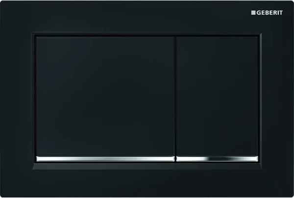 Geberit Omega30 Square Flush Plate For Dual Flush - Black With Gloss Chrome Detail
