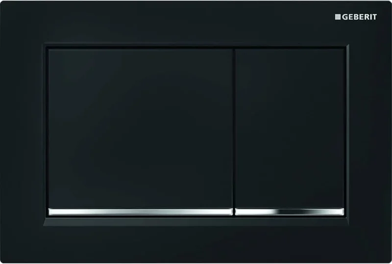 Geberit Omega30 Square Flush Plate For Dual Flush - Black With Gloss Chrome Detail detail view - Image 1