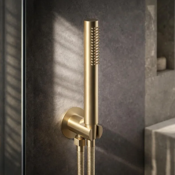 Ava Hand Shower Integrated Round Wall Outlet, Hose & Hand Shower - Brushed Brass