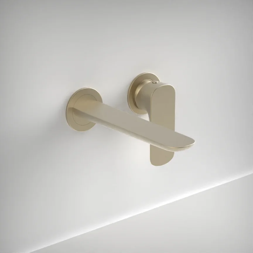 Ava Purity 2 Hole Wall Mounted Basin Mixer W/ Flanges 3.0 - Brushed Brass product image - Image 1