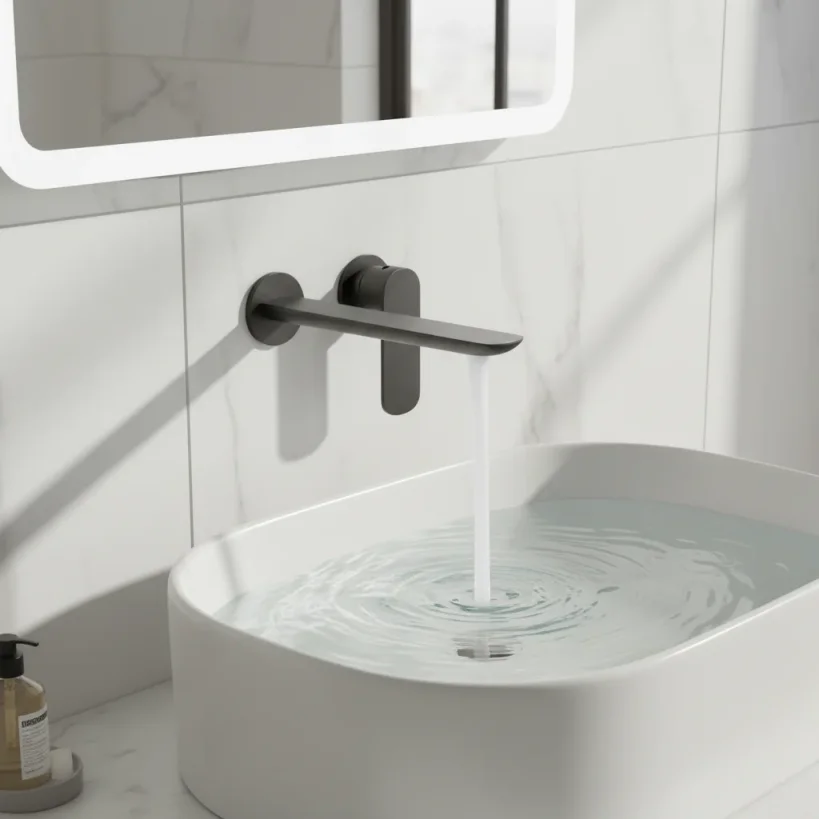 Ava Purity 2 Hole Wall Mounted Basin Mixer W/ Flanges 3.0 - Brushed Black detail view - Image 4