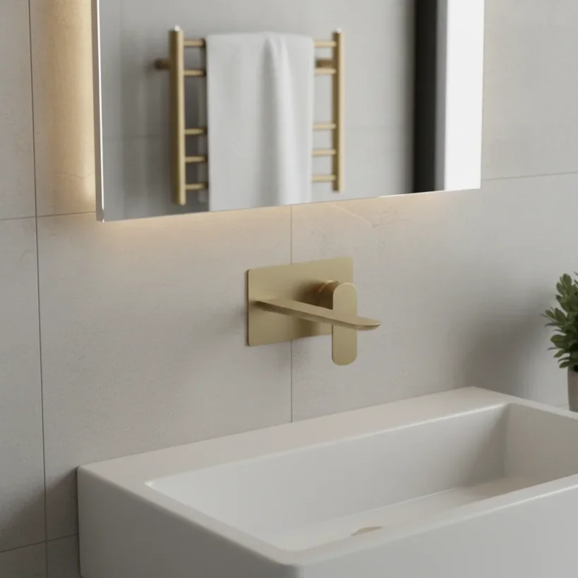 Ava Purity 2 Hole Wall Mounted Basin Mixer With Back Plate 3.0 - Brushed Brass detail view - Image 3