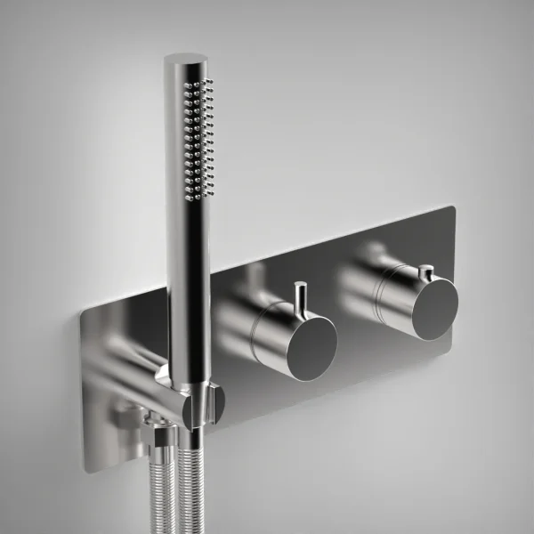 Ava Trend 2 Way 2 Handle Thermostatic Valve With Built In Hand Shower W/3 Hole Backplate 3.0 - Polished Stainless Steel