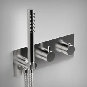 Ava Trend 2 Way 2 Handle Thermostatic Valve With Built In Hand Shower W/3 Hole Backplate 3.0 - Polished Stainless Steel