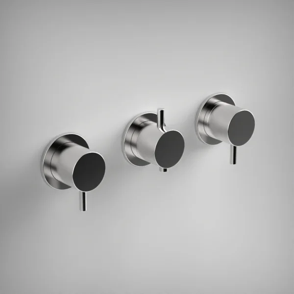Ava Trend 3 Way 3 Handle Thermostatic Valve W/ Flanges 3.0 - Polished Stainless Steel