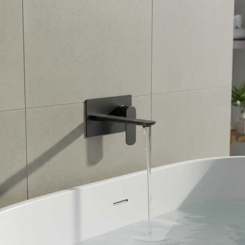 Ava Purity 2 Hole Wall Mounted Bath Mixer W/ Backplate 3.0 - Brushed Black detail view - Image 3