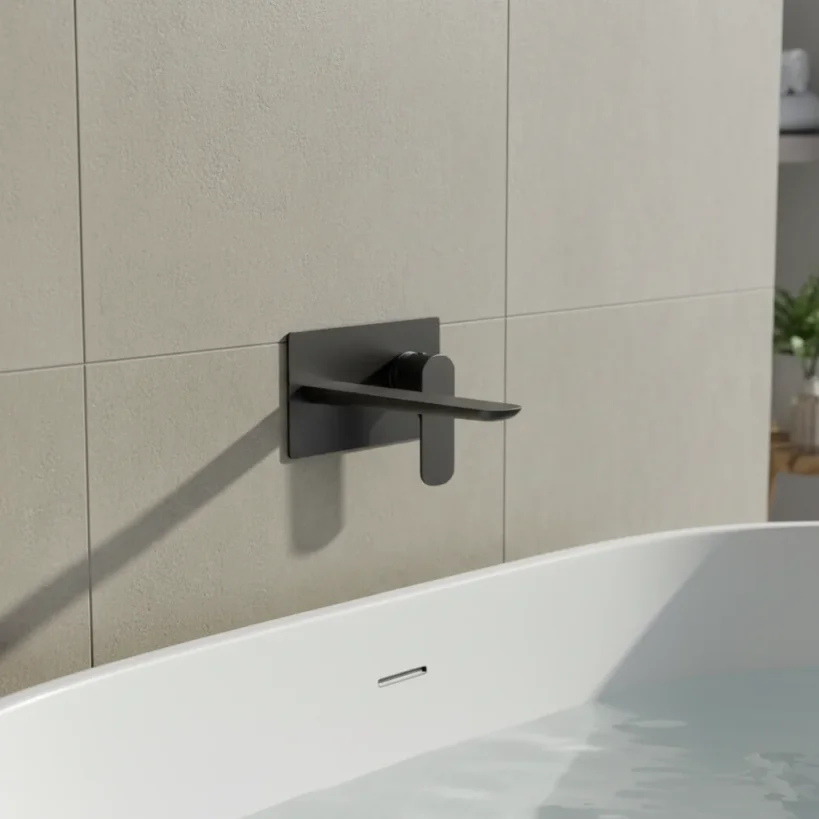 Ava Purity 2 Hole Wall Mounted Bath Mixer W/ Backplate 3.0 - Brushed Black detail view - Image 4