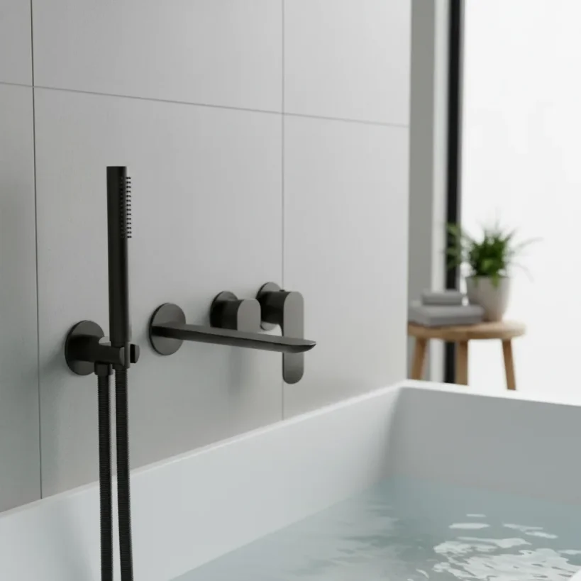 Ava Purity Thermostatic 4 Hole Wall Mounted Bath Shower Mixer 3.0 - Brushed Black detail view - Image 3