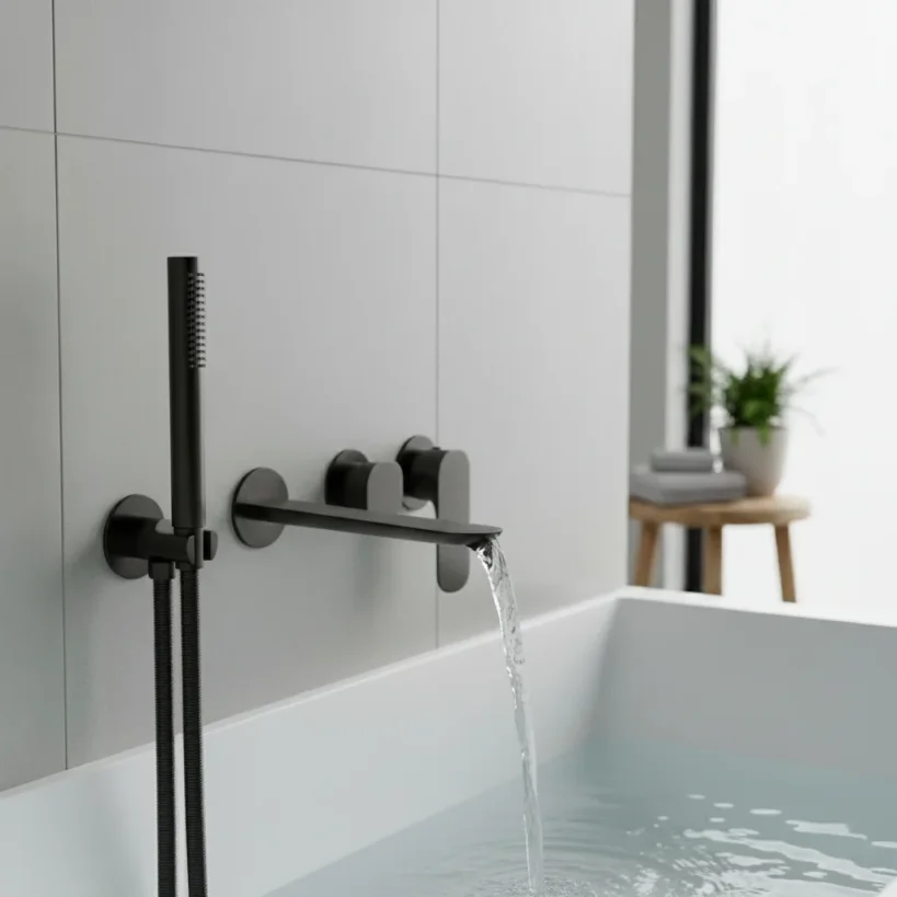 Ava Purity Thermostatic 4 Hole Wall Mounted Bath Shower Mixer 3.0 - Brushed Black detail view - Image 4