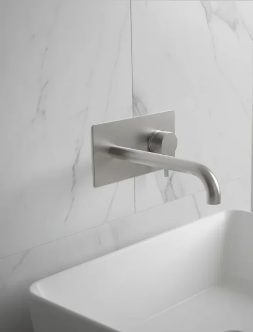 Ava Trend 2 Hole Wall Mounted Basin Mixer With Back Plate 3.0 - Polished Stainless Steel detail view - Image 3