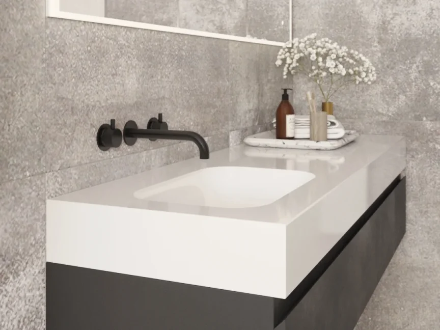 Ava Trend 2 Hole Wall Mounted Basin Mixer W/ Flanges 3.0 - Brushed Black detail view - Image 4