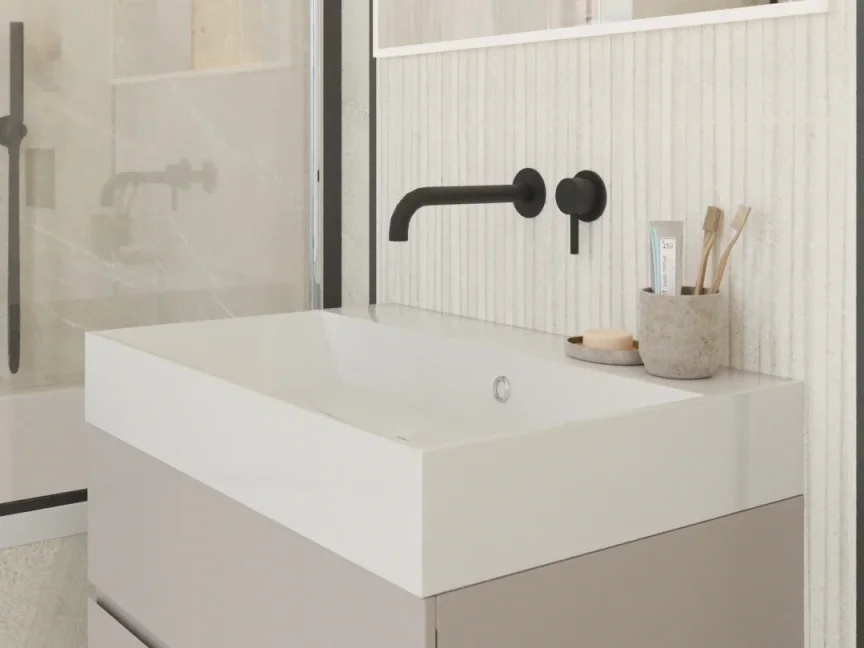 Ava Trend 2 Hole Wall Mounted Basin Mixer W/ Flanges 3.0 - Brushed Black detail view - Image 8