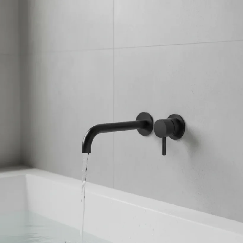 Ava Trend 2 Hole Wall Mounted Bath Mixer 3.0 - Brushed Black detail view - Image 2