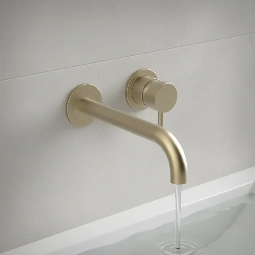 Ava Trend 2 Hole Wall Mounted Basin Mixer W/ Flanges 3.0 - Brushed Brass detail view - Image 4