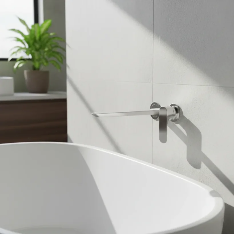 Ava Purity 2 Hole Wall Mounted Bath Mixer 3.0 - Polished Stainless Steel detail view - Image 3