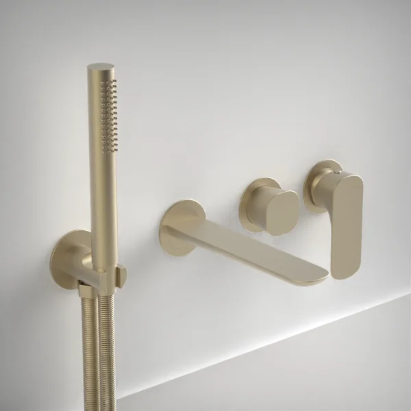 Ava Purity Thermostatic 4 Hole Wall Mounted Bath Shower Mixer 3.0 - Brushed Brass