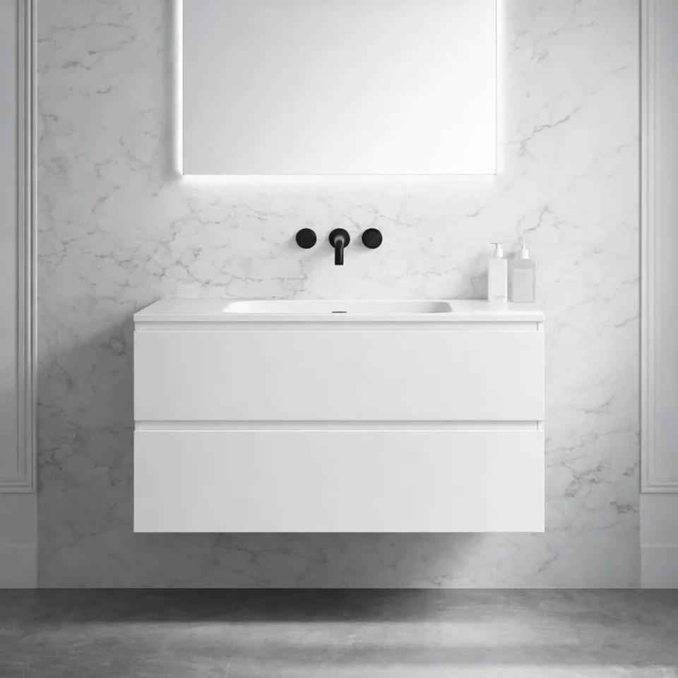 Faeber Mode 900mm Wall-Hung Vanity Unit with 2 Drawers - Matt White - Image 3