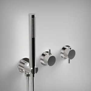 Ava Trend 2 Way 2 Handle Thermostatic Valve With Built In Hand Shower W/3 Hole Flanges 3.0 - Polished Stainless Steel