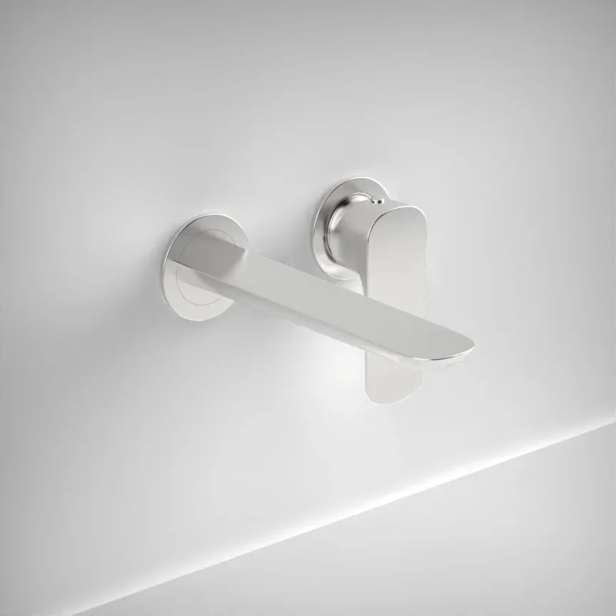 Ava Purity 2 Hole Wall Mounted Basin Mixer W/ Flanges 3.0 - Polished Stainless Steel product image - Image 1