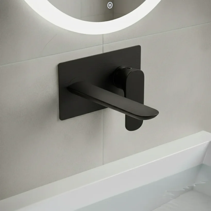 Ava Purity 2 Hole Wall Mounted Basin Mixer With Back Plate 3.0 - Brushed Black detail view - Image 3