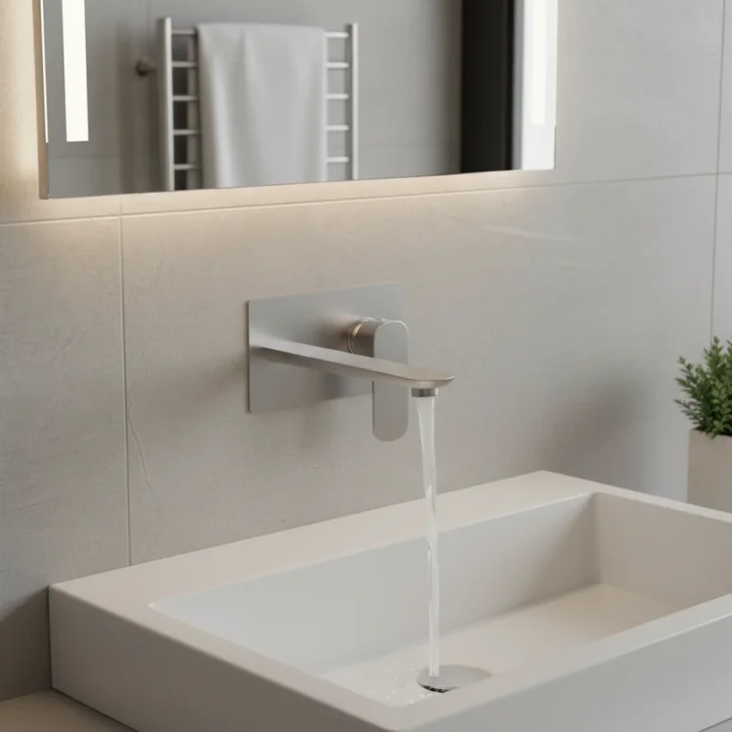 Ava Purity 2 Hole Wall Mounted Basin Mixer With Back Plate 3.0 - Brushed Stainless Steel detail view - Image 3