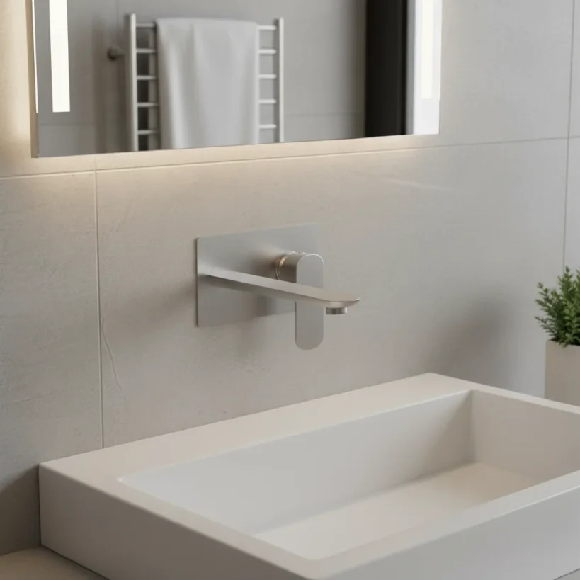Ava Purity 2 Hole Wall Mounted Basin Mixer With Back Plate 3.0 - Brushed Stainless Steel detail view - Image 4