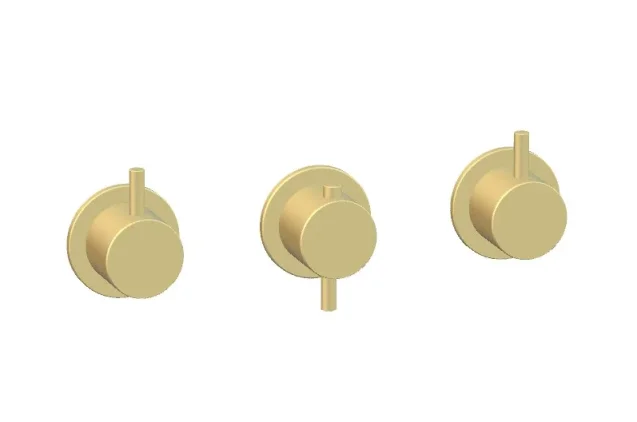 Ava Trend 3 Way 3 Handle Thermostatic Valve W/ Flanges 3.0 - Brushed Brass detail view - Image 2