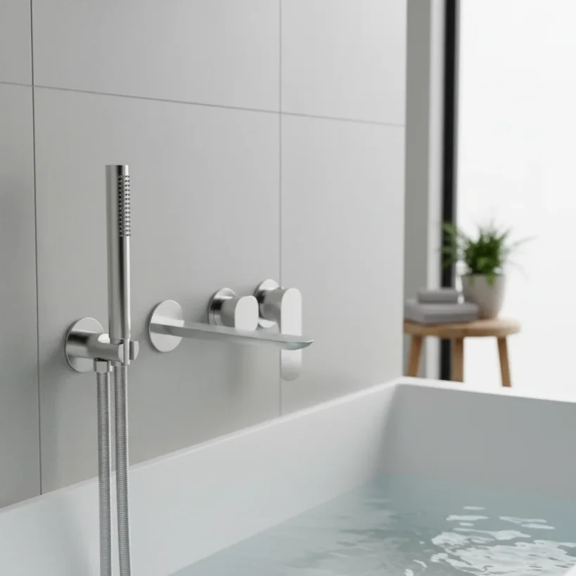 Ava Purity Thermostatic 4 Hole Wall Mounted Bath Shower Mixer 3.0 - Polished Stainless Steel detail view - Image 2