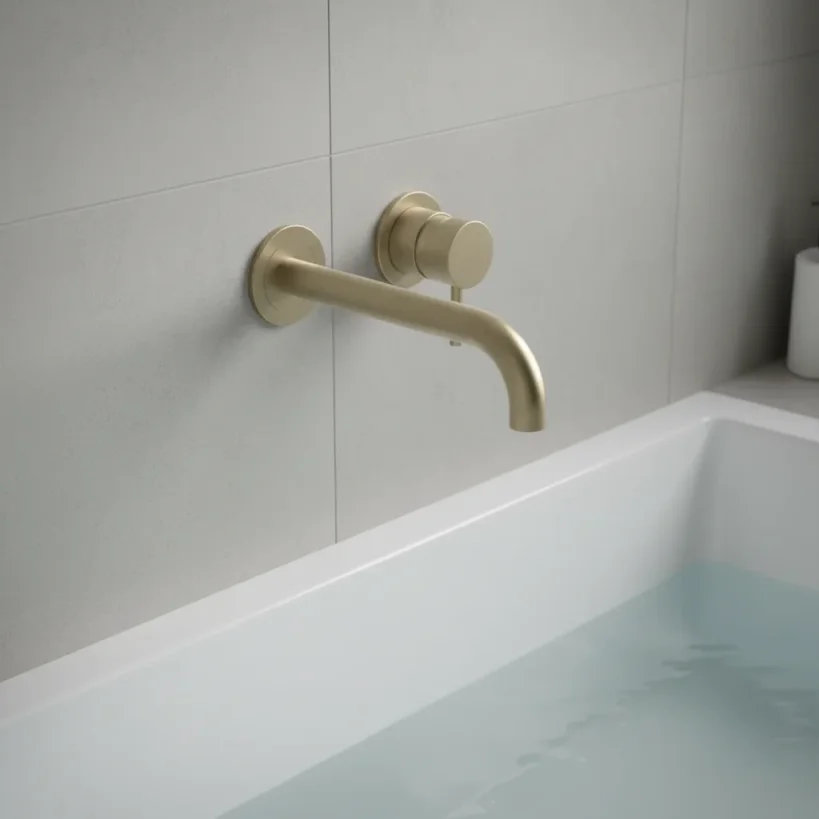Ava Trend 2 Hole Wall Mounted Bath Mixer 3.0 - Brushed Brass detail view - Image 4