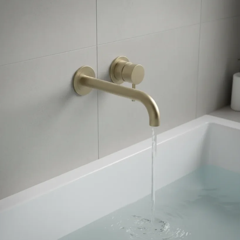 Ava Trend 2 Hole Wall Mounted Bath Mixer 3.0 - Brushed Brass detail view - Image 5