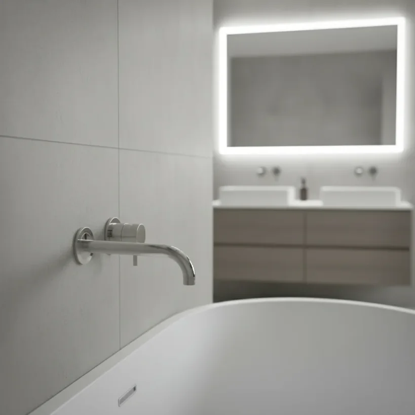 Ava Trend 2 Hole Wall Mounted Bath Mixer 3.0 - Polished Stainless Steel detail view - Image 4