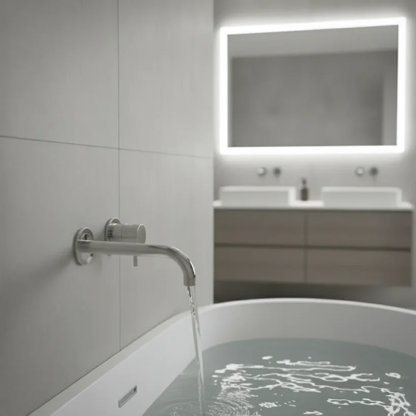 Ava Trend 2 Hole Wall Mounted Bath Mixer 3.0 - Polished Stainless Steel detail view - Image 5