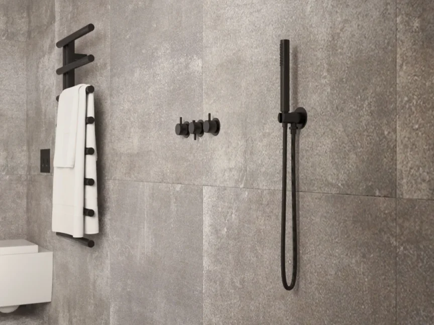Ava Trend 3 Way 3 Handle Thermostatic Valve W/ Flanges 3.0 - Brushed Black detail view - Image 4