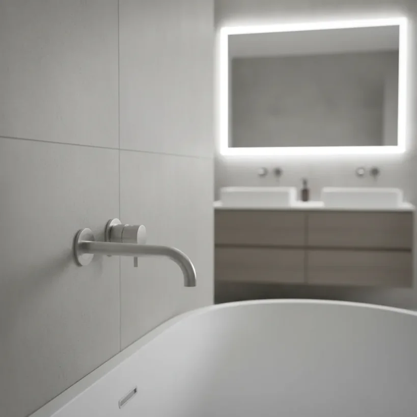Ava Trend 2 Hole Wall Mounted Bath Mixer 3.0 - Brushed Stainless Steel detail view - Image 4