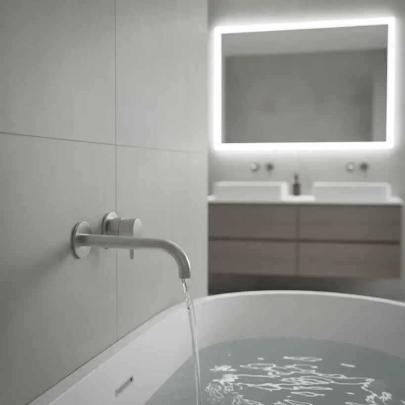 Ava Trend 2 Hole Wall Mounted Bath Mixer 3.0 - Brushed Stainless Steel detail view - Image 5