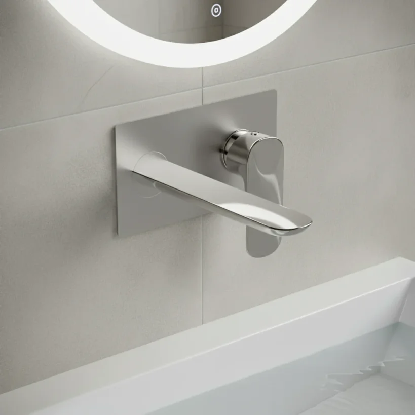 Ava Purity 2 Hole Wall Mounted Basin Mixer With Backplate 3.0 - Polished Stainless Steel detail view - Image 3