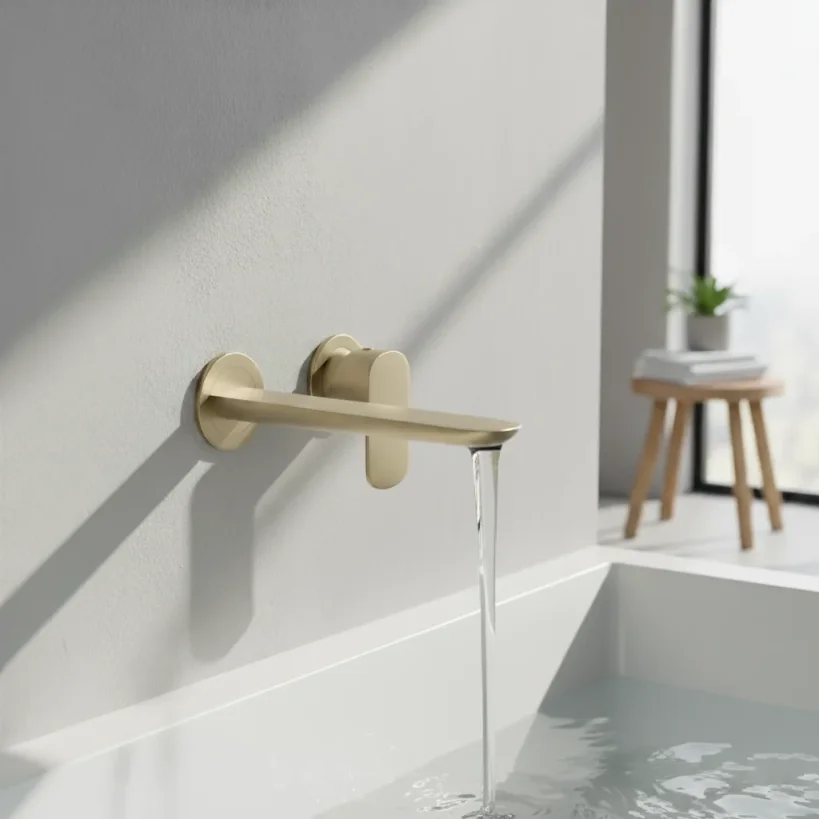 Ava Purity 2 Hole Wall Mounted Bath Mixer 3.0 - Brushed Brass detail view - Image 2