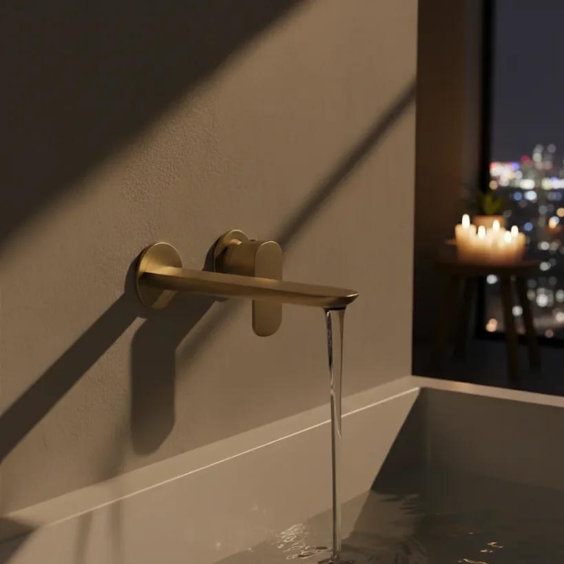 Ava Purity 2 Hole Wall Mounted Bath Mixer 3.0 - Brushed Brass detail view - Image 3