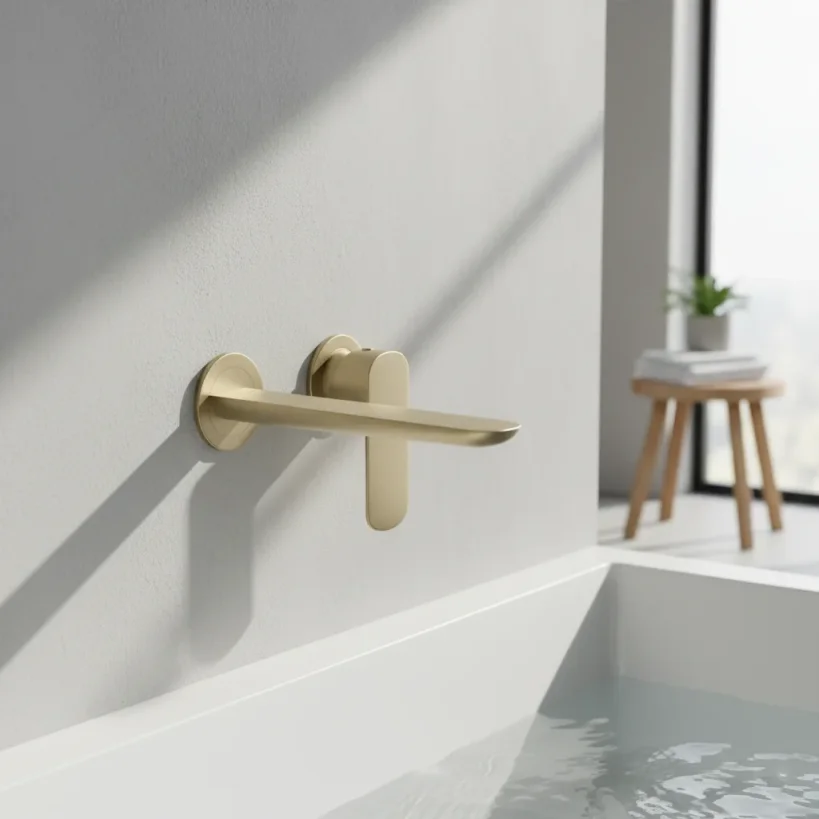 Ava Purity 2 Hole Wall Mounted Bath Mixer 3.0 - Brushed Brass detail view - Image 5