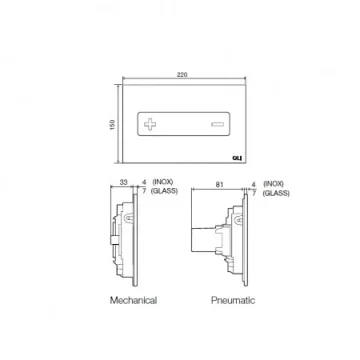 Oli Oceania White Glass Pneumatic Flush Plate RT technical drawing - Image 2