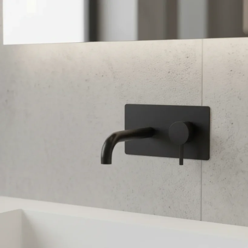 Ava Trend 2 Hole Wall Mounted Basin Mixer With Back Plate 3.0 - Brushed Black detail view - Image 3