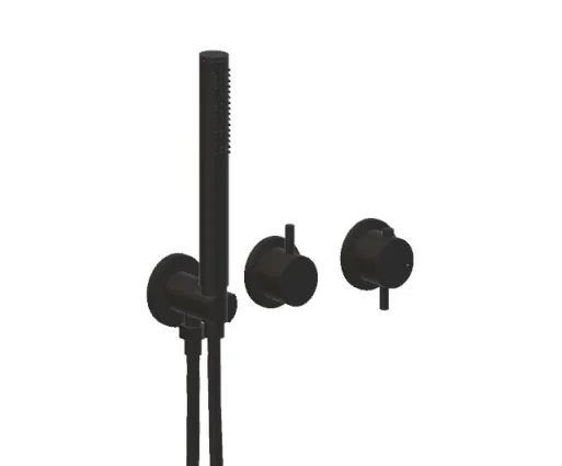 Ava Trend 2 Way 2 Handle Thermostatic Valve With Built In Hand Shower W/3 Hole Flanges 3.0 - Brushed Black detail view - Image 3