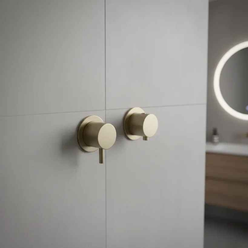 Ava Trend 2 Way 2 Handle Thermostatic Valve W/flanges 3.0 - Brushed Brass detail view - Image 4
