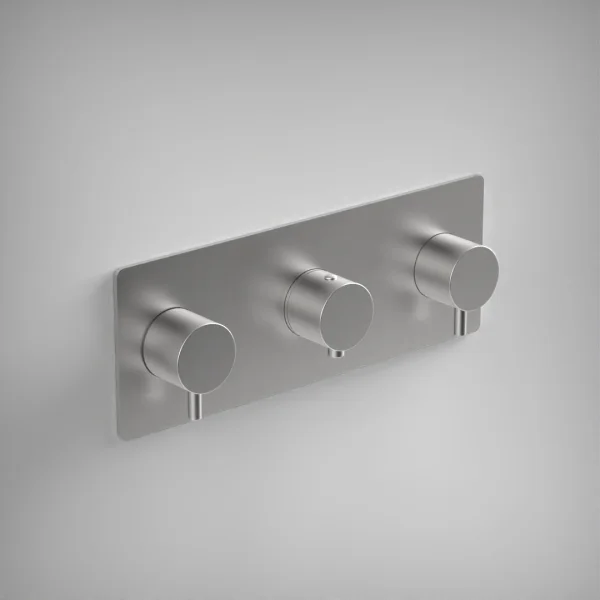 Ava Trend 3 Way 3 Handle Thermostatic Valve W/ Backplate 3.0 - Brushed Stainless Steel