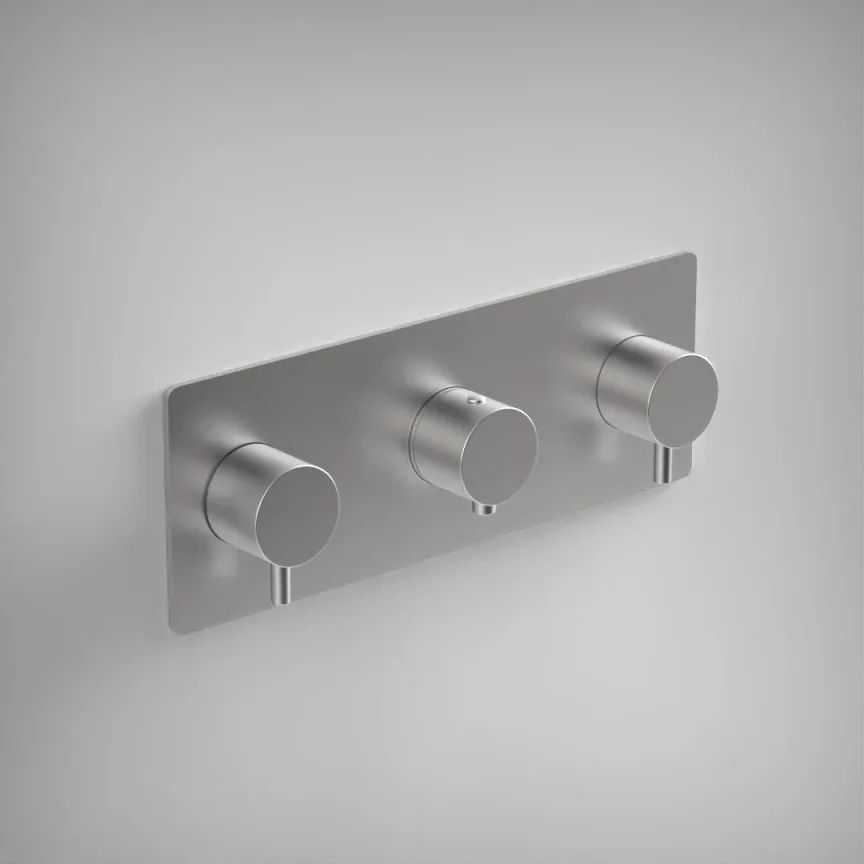 Ava Trend 3 Way 3 Handle Thermostatic Valve W/ Backplate 3.0 - Brushed Stainless Steel product image - Image 1