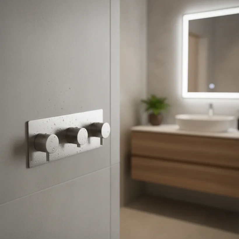 Ava Trend 3 Way 3 Handle Thermostatic Valve W/ Backplate 3.0 - Brushed Stainless Steel detail view - Image 4