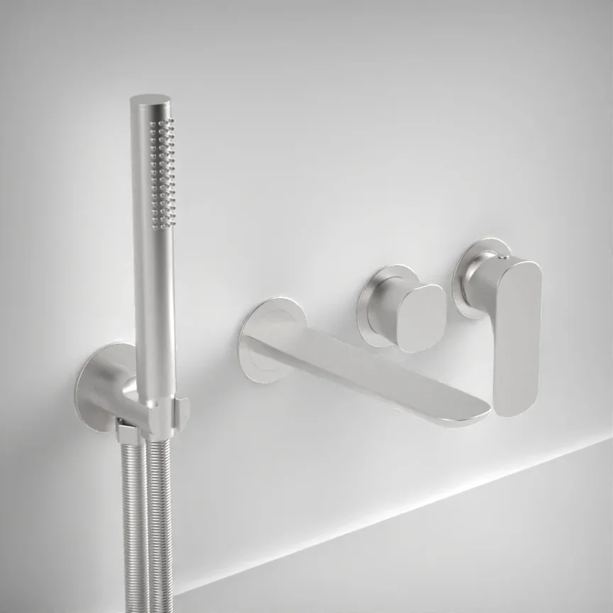 Ava Purity Thermostatic 4 Hole Wall Mounted Bath Shower Mixer 3.0 - Brushed Stainless Steel product image - Image 1