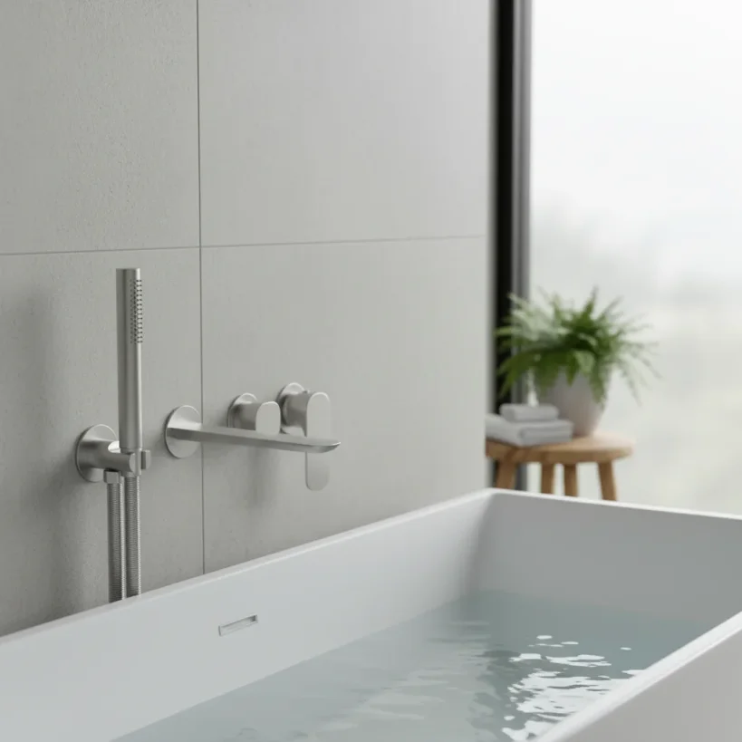 Ava Purity Thermostatic 4 Hole Wall Mounted Bath Shower Mixer 3.0 - Brushed Stainless Steel detail view - Image 3