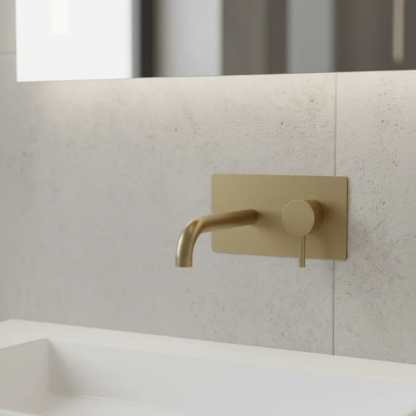 Ava Trend 2 Hole Wall Mounted Basin Mixer With Back Plate 3.0 - Brushed Brass detail view - Image 3